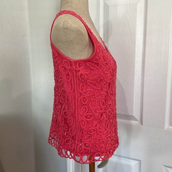 Sigrid Olsen silk sleeveless V-neck lace floral beaded embellished top handmade - Picture 4 of 12